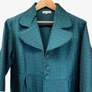 Indigo Soul Teal Green Textured Jacquard Babydoll Jacket Blazer Womens 2XL Chic